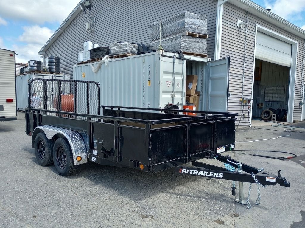 2024 PJ Trailers 7ร14 7K Powder Coated Open Utility w/Rear Ramp Gate, Solid Metal Side Walls